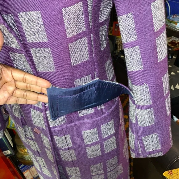 AUTHENTIC VTG Purple💜’Window-Checkered’ Long Coat - Picture 4 of 5